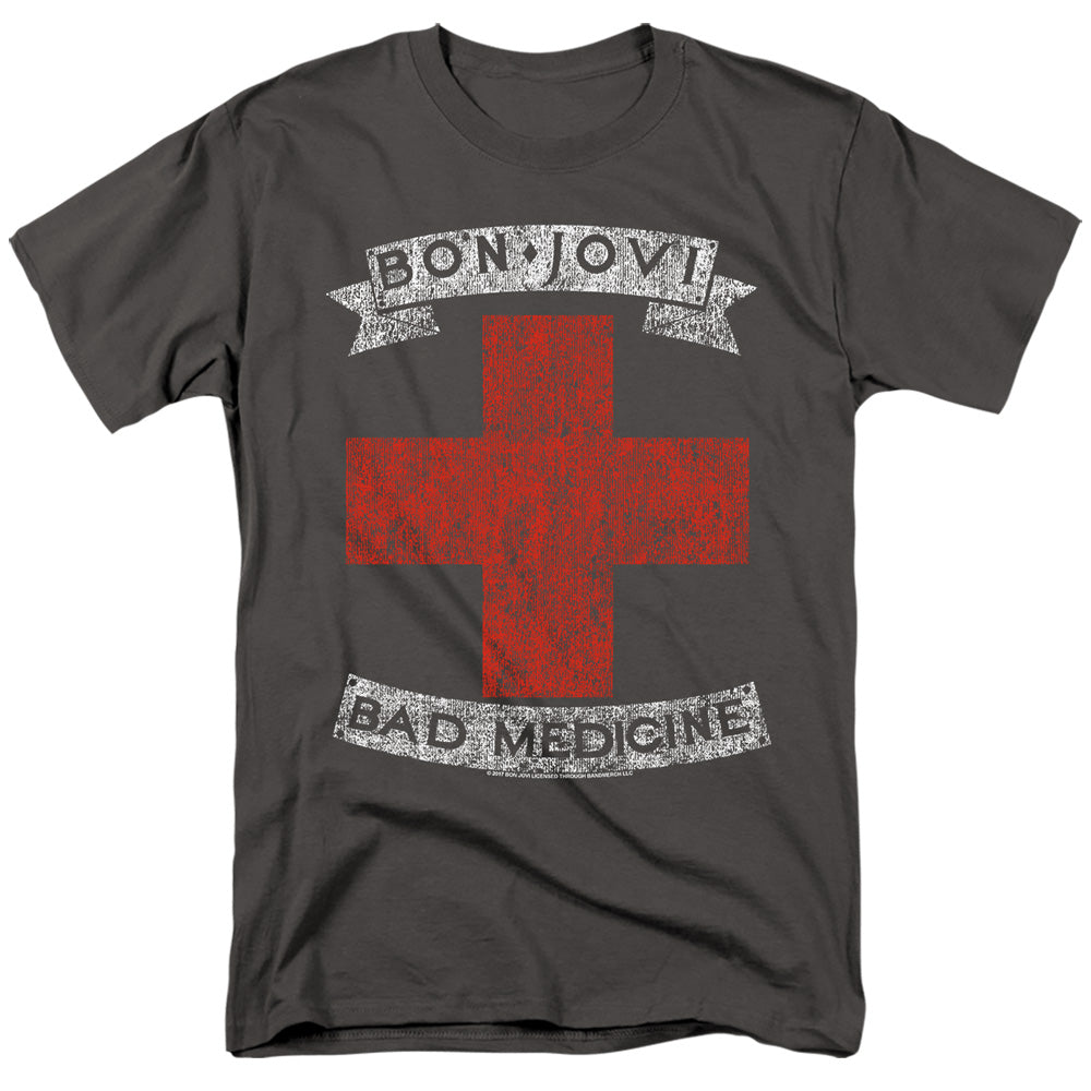 Bon Jovi - Bad Medicine - Adult Unisex Short Sleeve T-Shirt - Gray