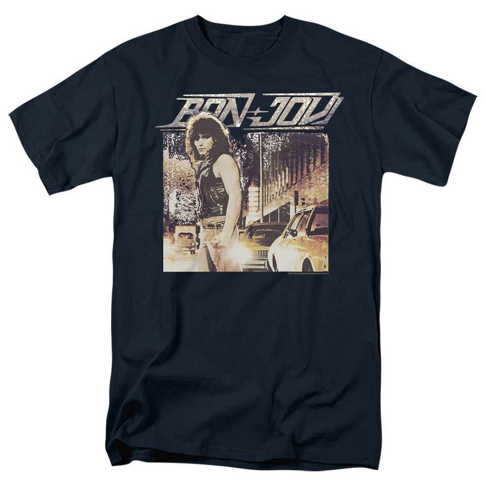 Bon Jovi - Runaway Jon - Adult Unisex Short Sleeve T-Shirt - Blue