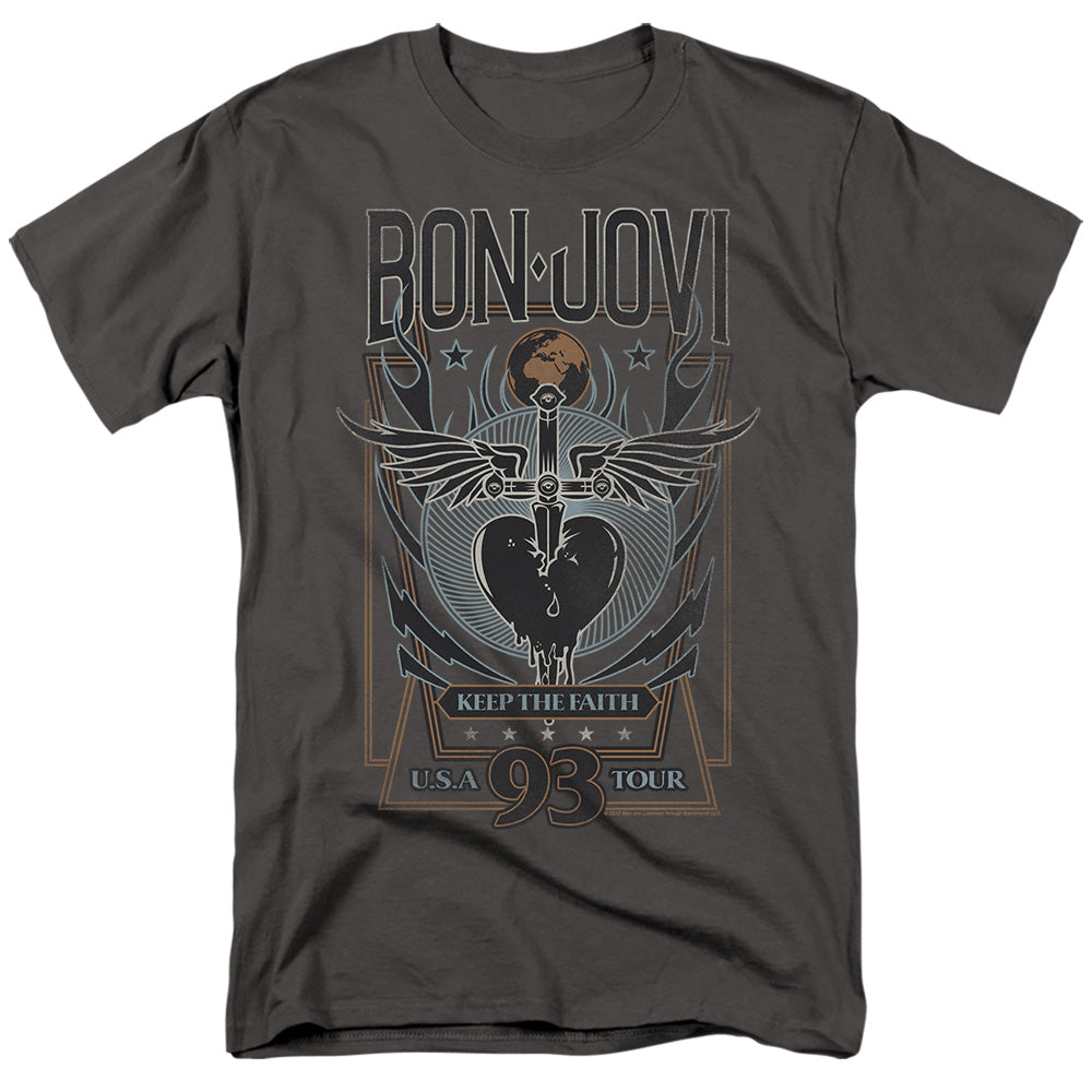 Bon Jovi - Keep The Faith - Adult Unisex Short Sleeve T-Shirt - Gray