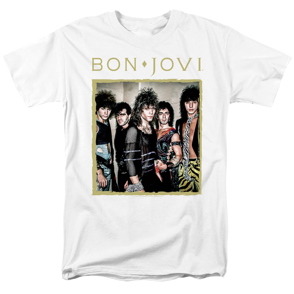 Bon Jovi - Framed - Adult Unisex Short Sleeve T-Shirt - White