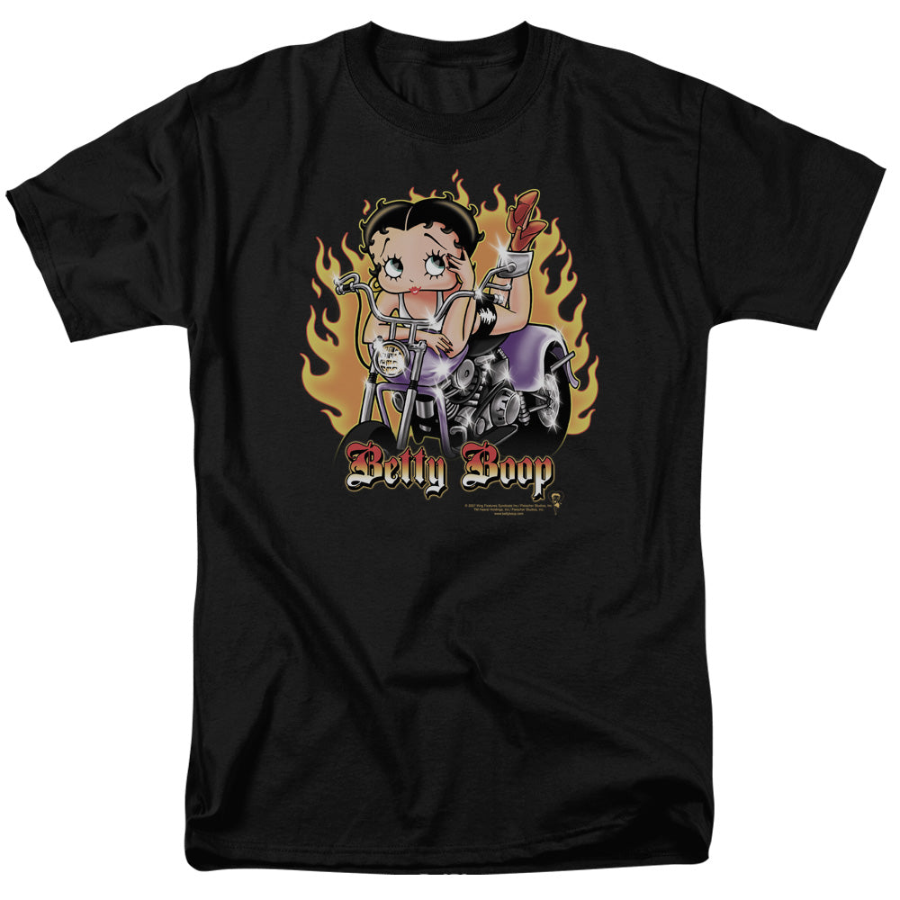 Betty Boop - Biker Flames Boop - Adult Unisex Short Sleeve T-Shirt - Black
