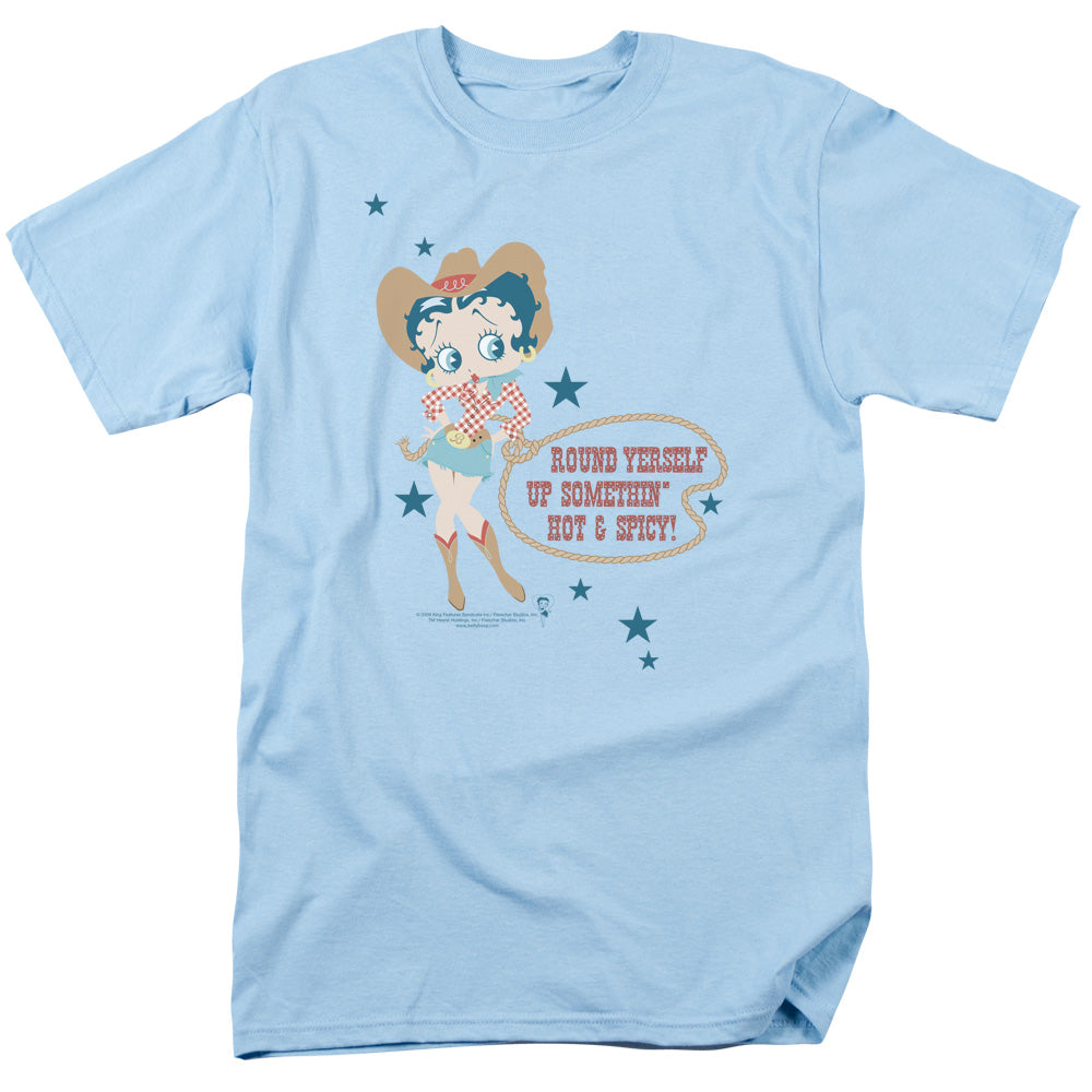 Betty Boop - Hot And Spicy Cowgirl - Adult Unisex Short Sleeve T-Shirt - Blue