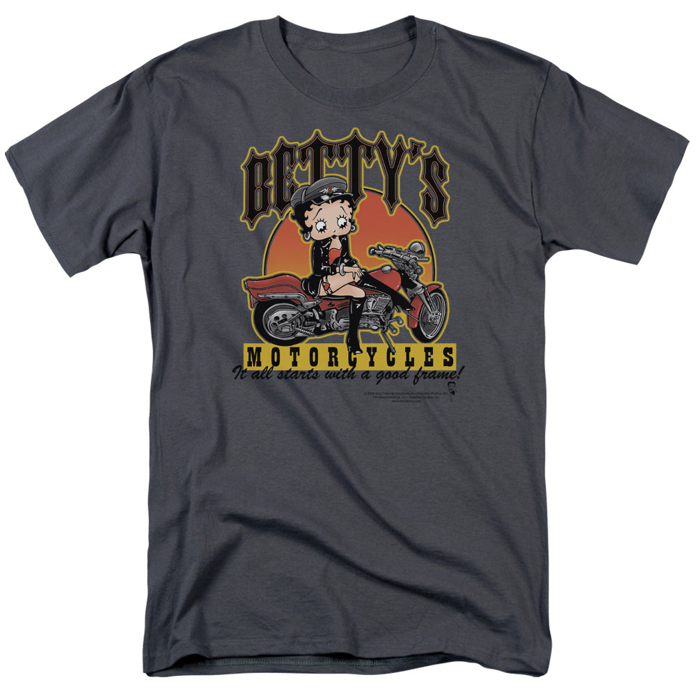 Betty Boop - Bettys Motorcycles - Adult Unisex Short Sleeve T-Shirt - Gray