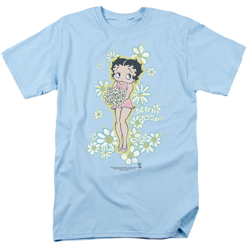 Betty Boop - Flowers - Adult Unisex Short Sleeve T-Shirt - Blue