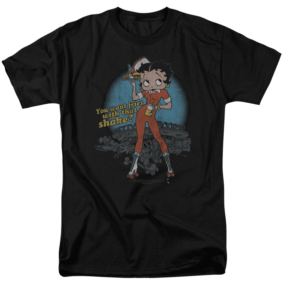 Betty Boop - Fries With That - Adult Unisex Short Sleeve T-Shirt - Black