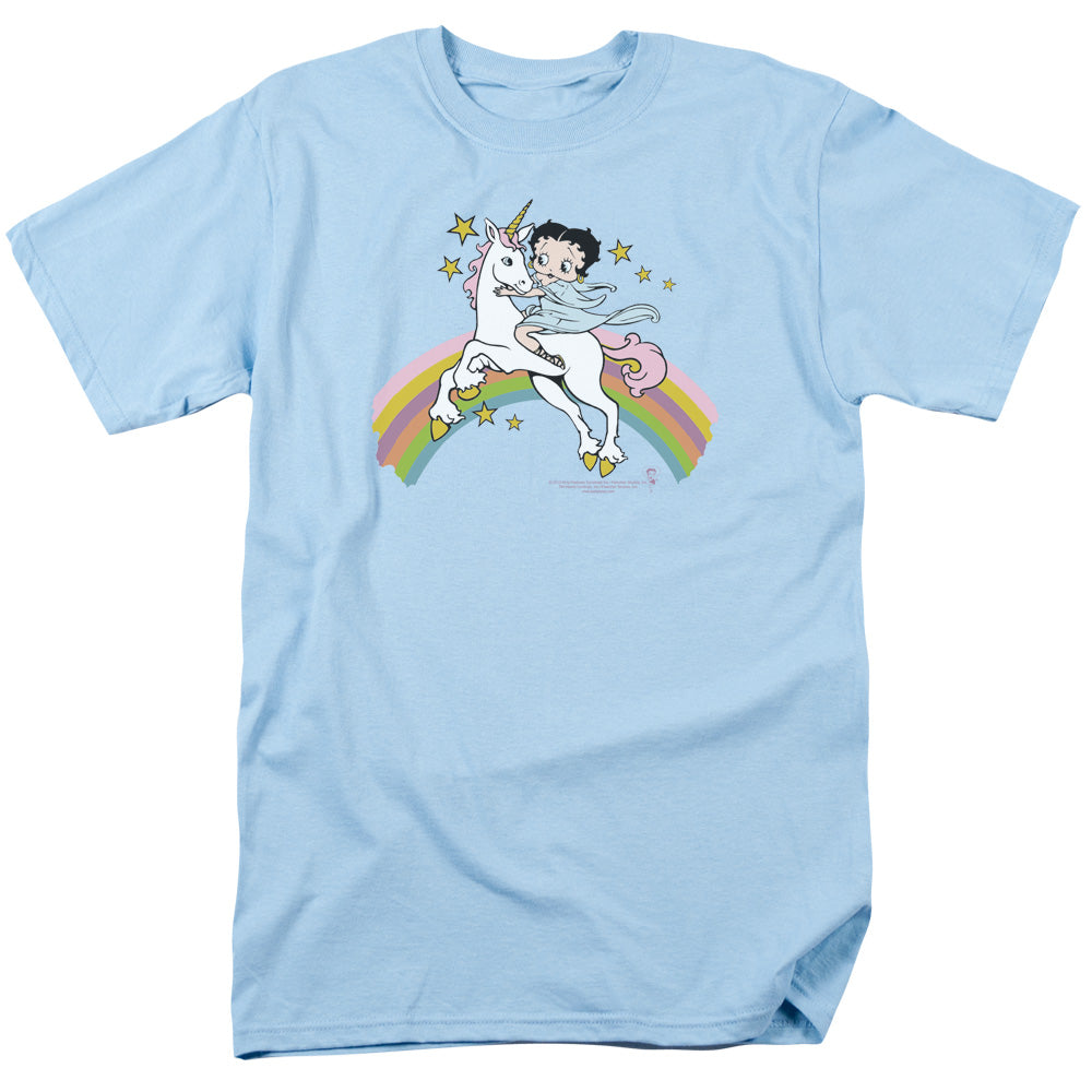 Betty Boop - Unicorn & Rainbows - Adult Unisex Short Sleeve T-Shirt - Blue