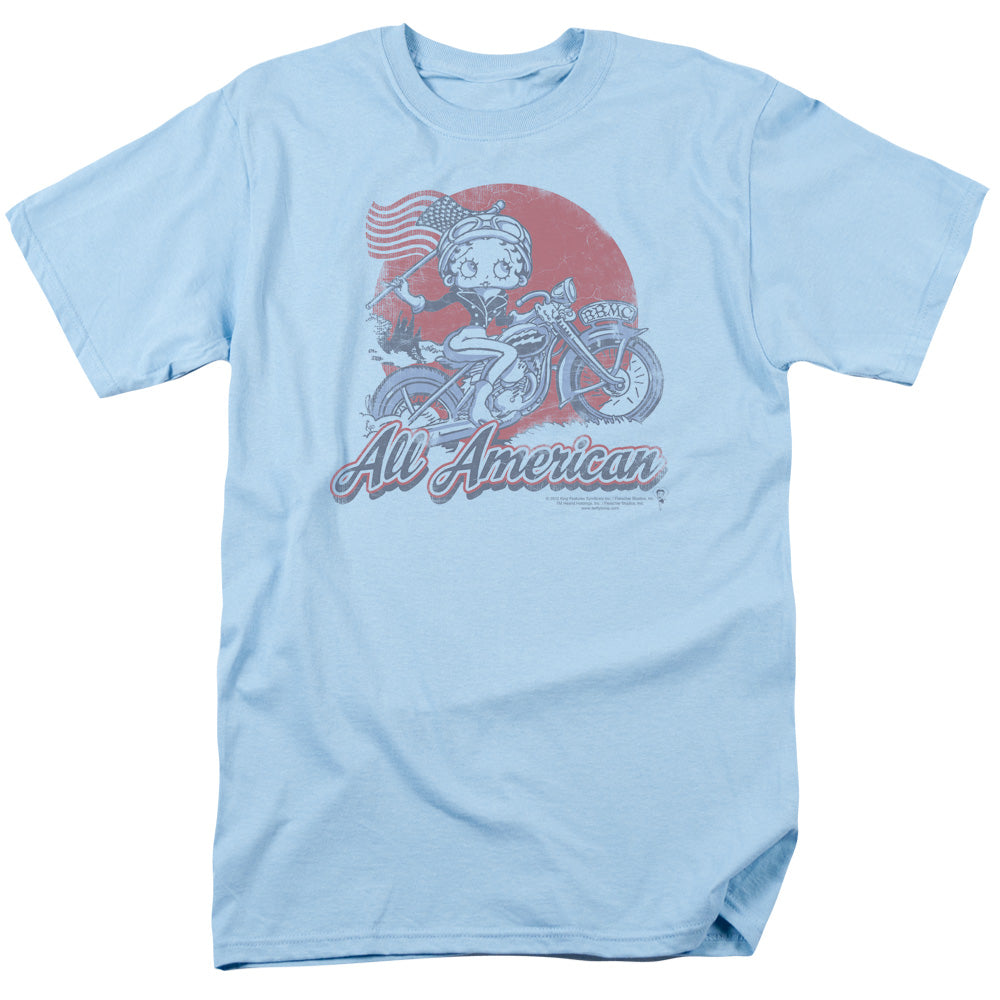 Betty Boop - All American Biker - Adult Unisex Short Sleeve T-Shirt - Blue