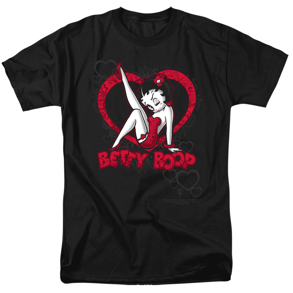 Betty Boop - Scrolling Hearts - Adult Unisex Short Sleeve T-Shirt - Black