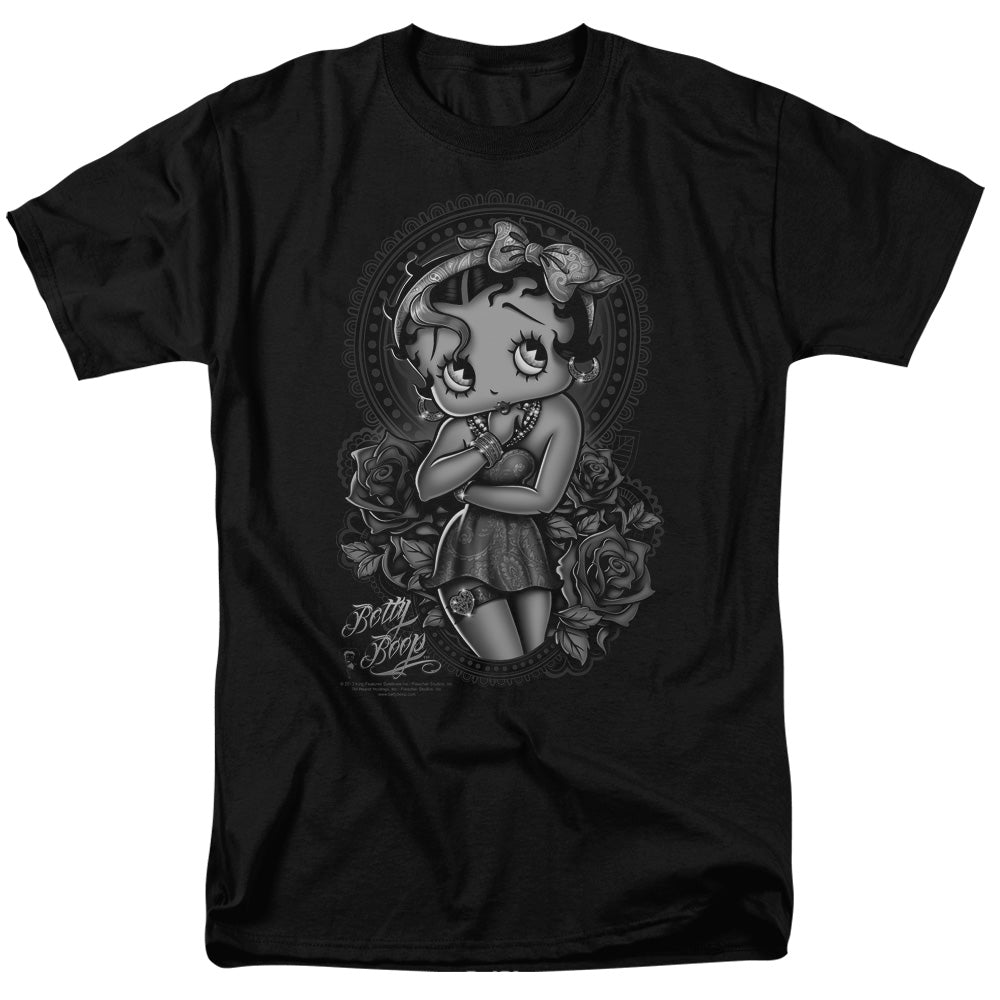 Betty Boop - Fashion Roses - Adult Unisex Short Sleeve T-Shirt - Black