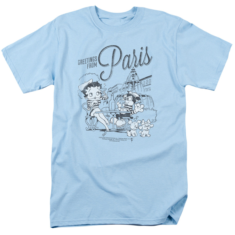 Betty Boop - Greetings From Paris - Adult Unisex Short Sleeve T-Shirt - Blue