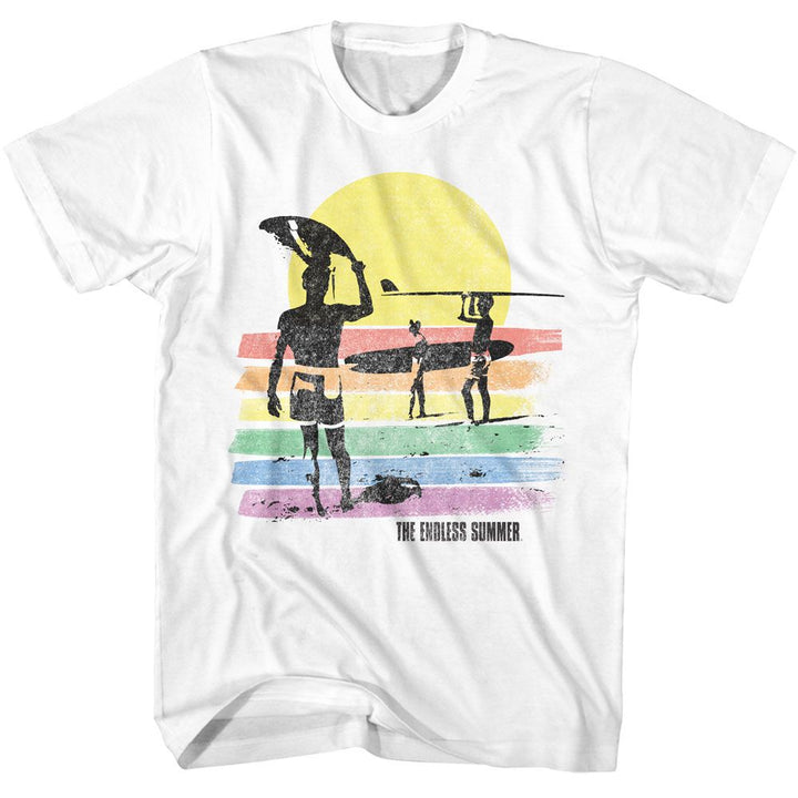 Bruce Brown Films - Rainbow Color Stripes - American Classics - Solid White Adult Short Sleeve T-Shirt