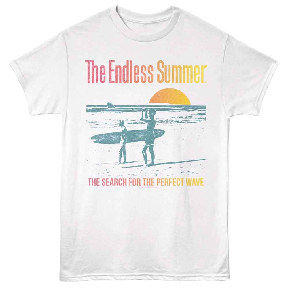 Bruce Brown Films - Sunset And Teal 2 - White - Front Print Solid Adult Unisex Short Sleeve T-Shirt