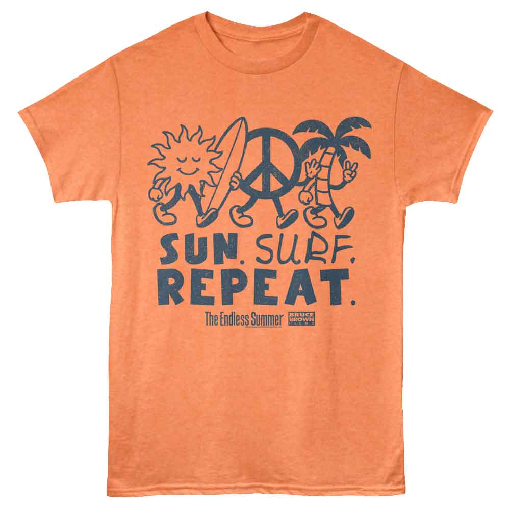 Bruce Brown Films - Sun Surf Repeat - Orange - Front Print Solid Adult Unisex Short Sleeve T-Shirt