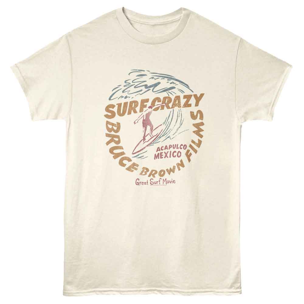 Bruce Brown Films - Surf Crazy Mexico - Off-White - Front Print Solid Adult Unisex Short Sleeve T-Shirt