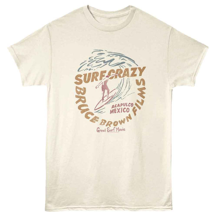 Bruce Brown Films - Surf Crazy Mexico - Off-White - Front Print Solid Adult Unisex Short Sleeve T-Shirt