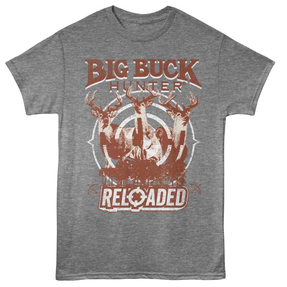 Big Buck Hunter - Three Deer Target - Front Print Adult Short Sleeve Solid T-Shirt - Graphite Heather