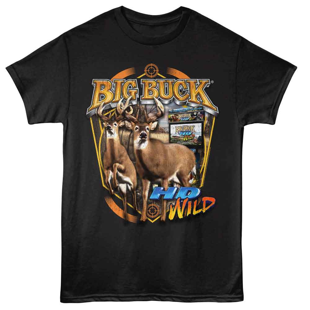 Big Buck Hunter - HD Wild With Deer - Front Print Adult Short Sleeve Solid T-Shirt - Black