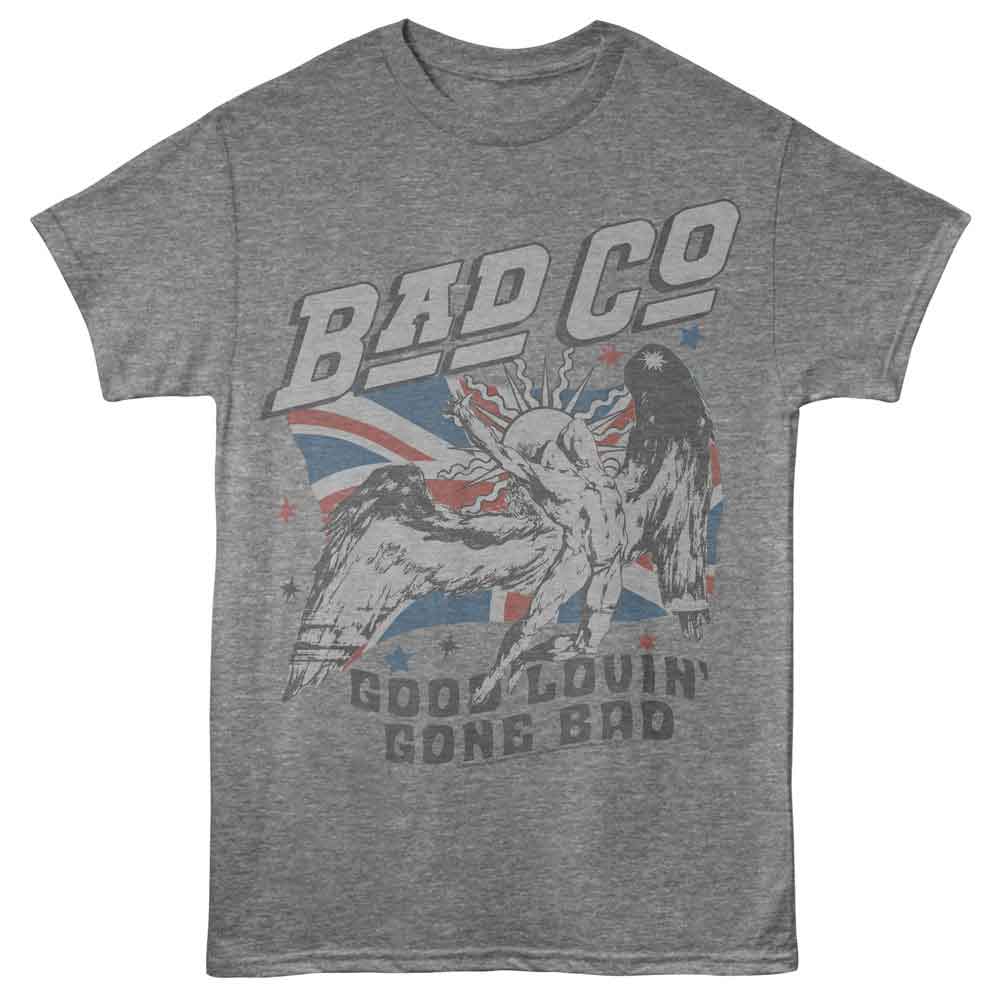Bad Company - Good Lovin Flag - Front Print Adult Short Sleeve Solid T-Shirt - Graphite Heather