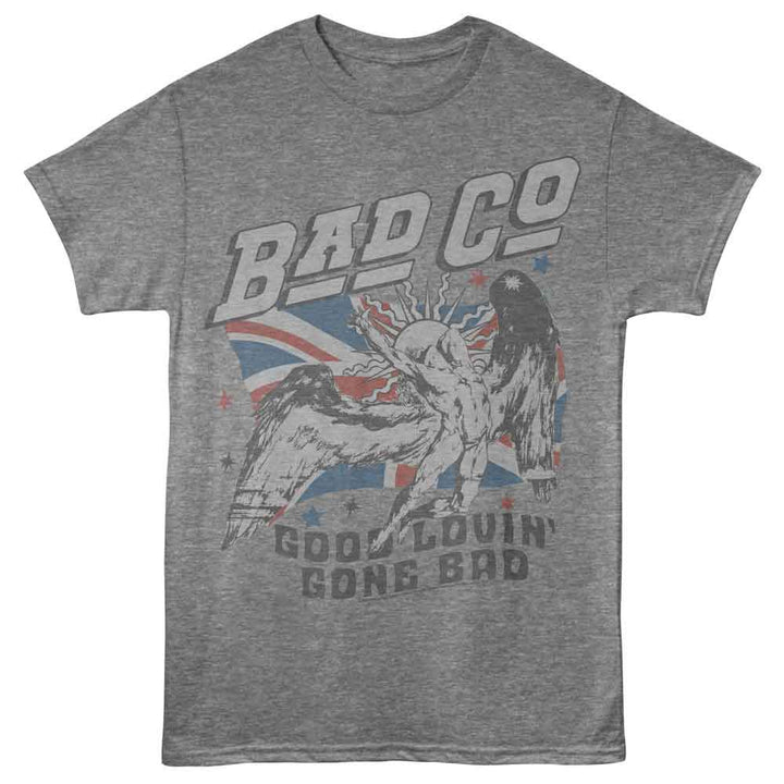 Bad Company - Good Lovin Flag - Front Print Adult Short Sleeve Solid T-Shirt - Graphite Heather