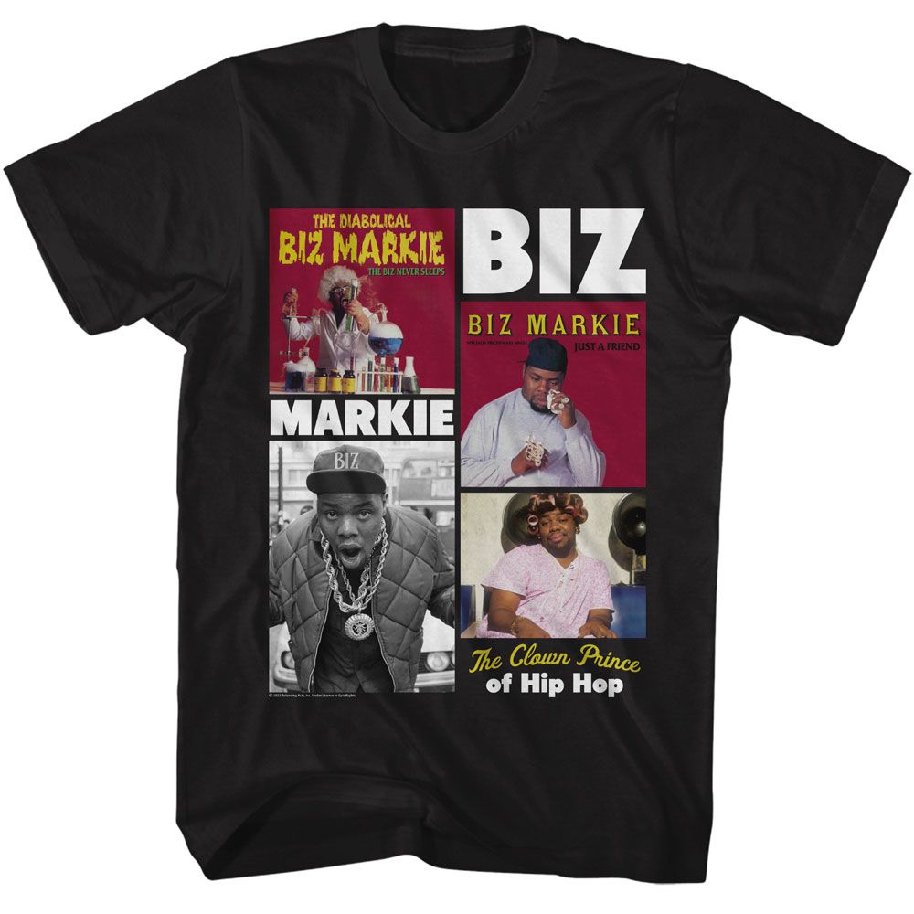 Biz Markie - Clown Prince Collage - American Classics - Solid Black Adult Short Sleeve T-Shirt