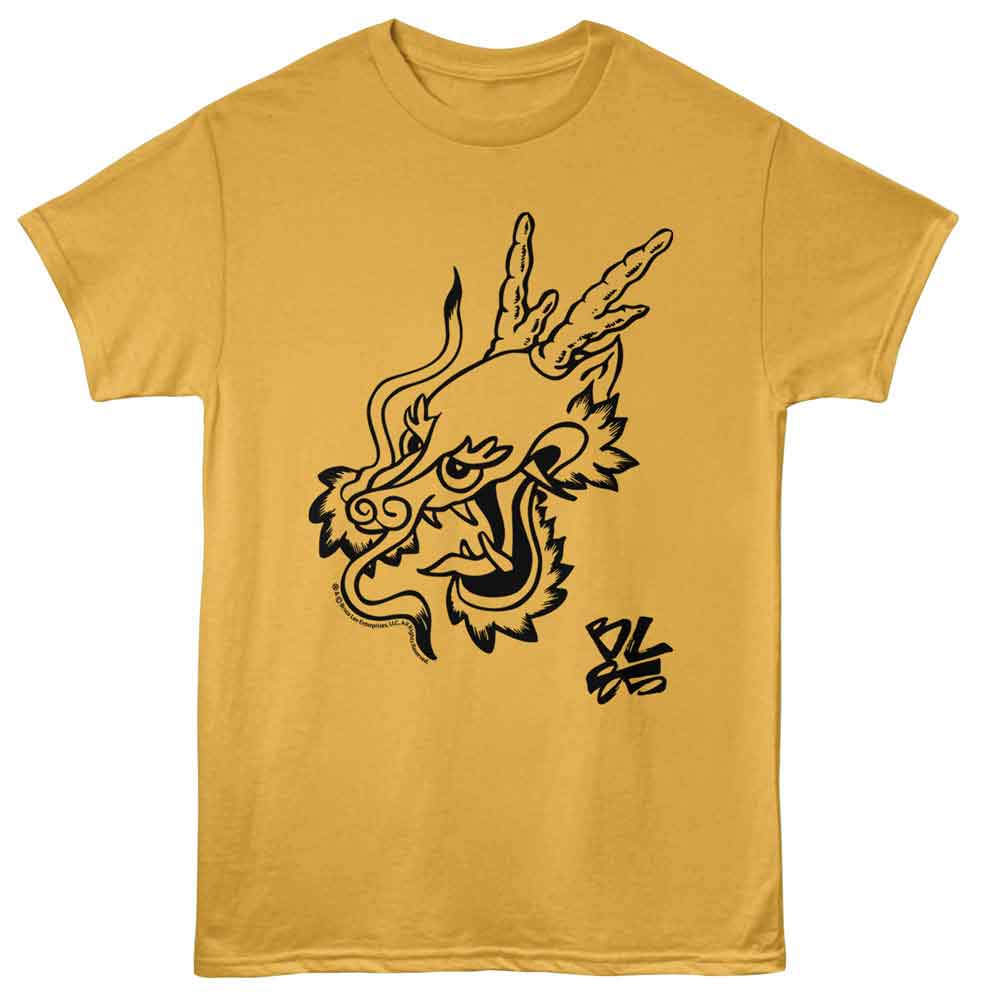 Bruce Lee - 85th Anniversary Dragon - American Classics - Orange Front Print Adult Short Sleeve T-Shirt