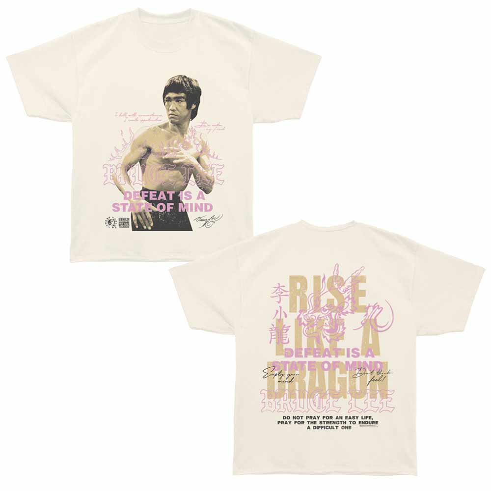 Bruce Lee - Rise Like A Dragon - Bronx Oversized Short Sleeve T-Shirt - Front & Back Print - Off-White