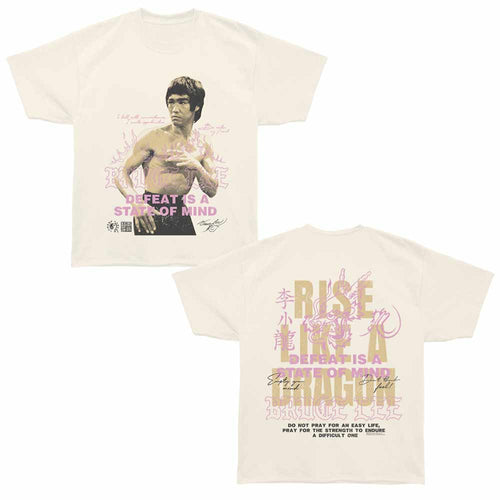 Bruce Lee - Rise Like A Dragon - Bronx Oversized Short Sleeve T-Shirt - Front & Back Print - Off-White
