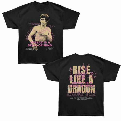 Bruce Lee - Rise Like A Dragon Alternate Version - Bronx Oversized Short Sleeve T-Shirt - Front & Back Print - Black