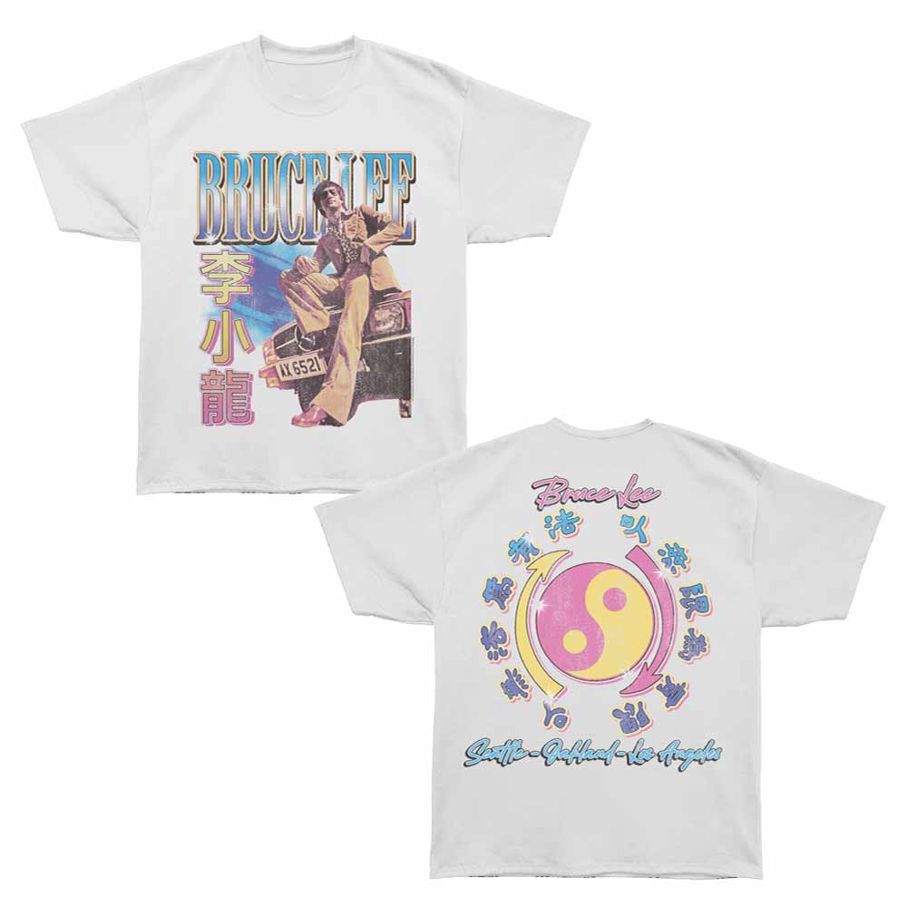 Bruce Lee - Jun Fan Car Sit - Bronx Oversized Short Sleeve T-Shirt - Front & Back Print - White