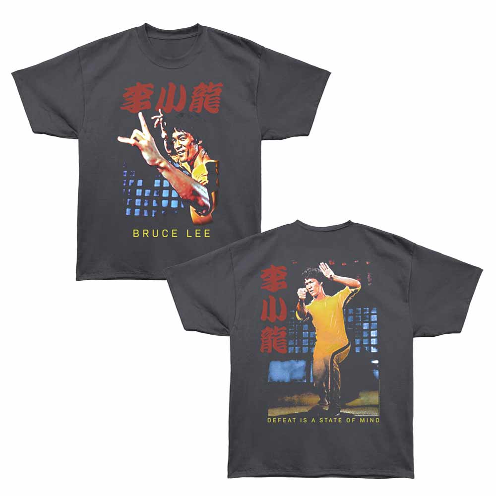 Bruce Lee - Yellow Jump - Bronx Oversized Short Sleeve T-Shirt - Front & Back Print - Gray