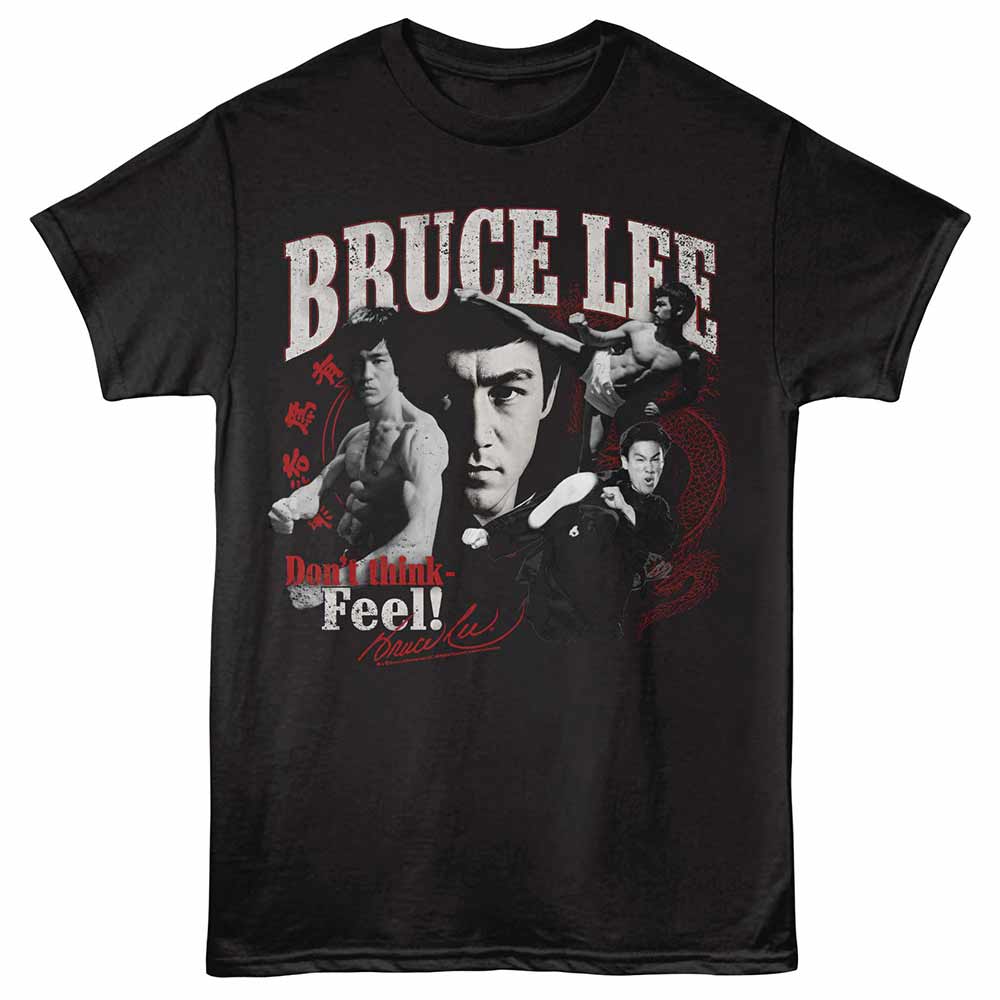 Bruce Lee - Dont Think Collage - Adult Unisex Short Sleeve T-Shirt - Black