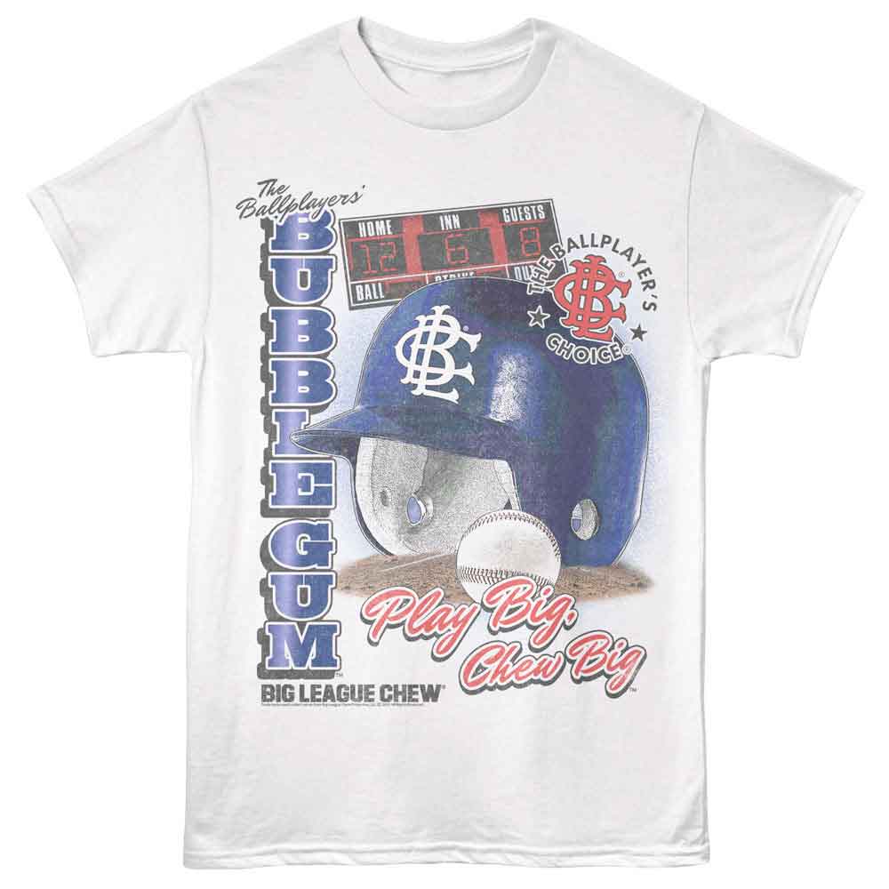 Big League Chew - Helmet And Scoreboard - Front Print Adult Short Sleeve Solid T-Shirt - White