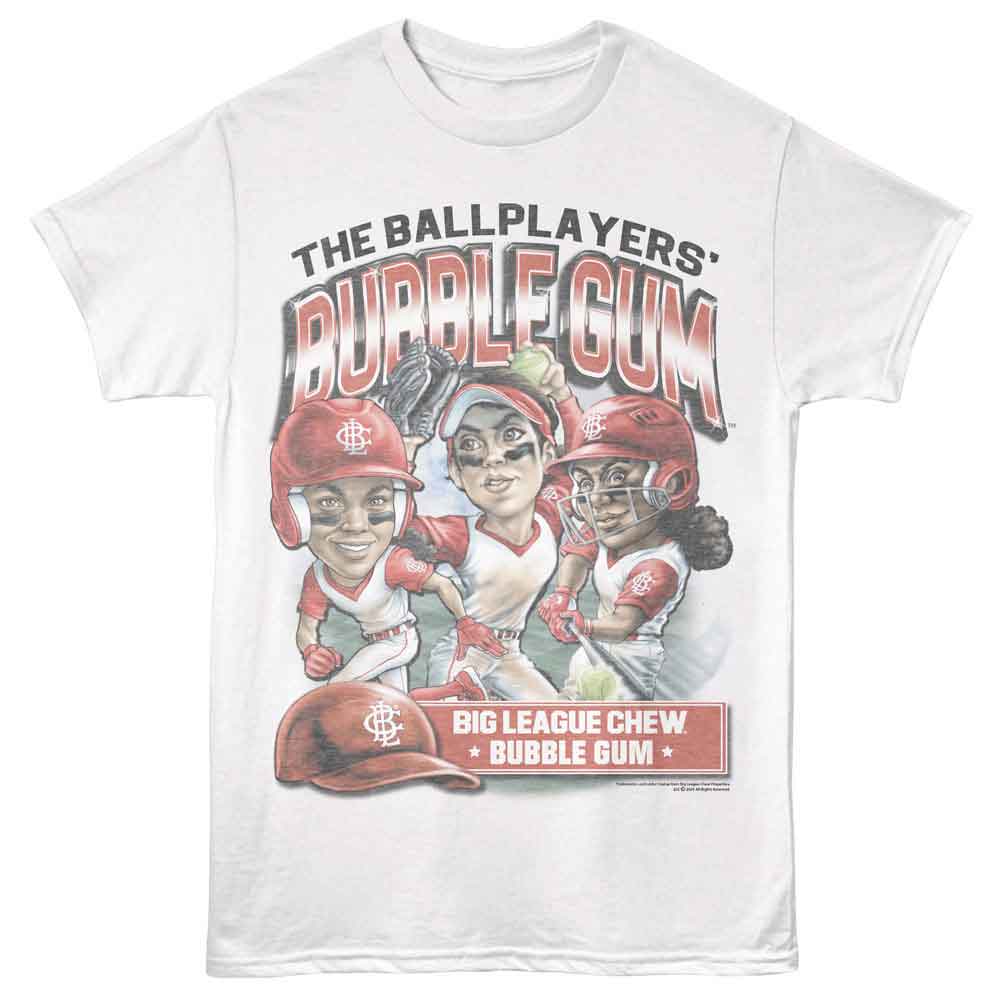 Big League Chew - Softball Team - White - Front Print Solid Adult Unisex Short Sleeve T-Shirt