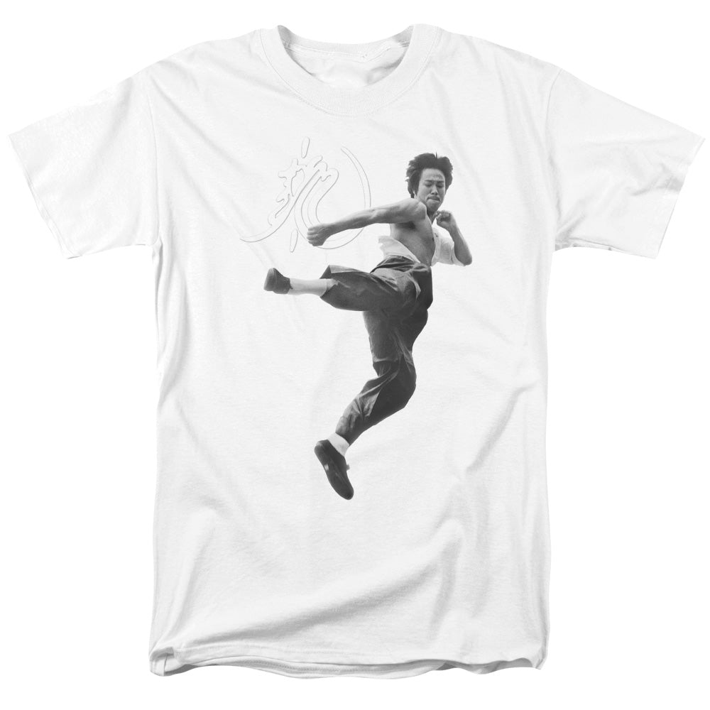 Bruce Lee - Flying Kick - Adult Unisex Short Sleeve T-Shirt - White