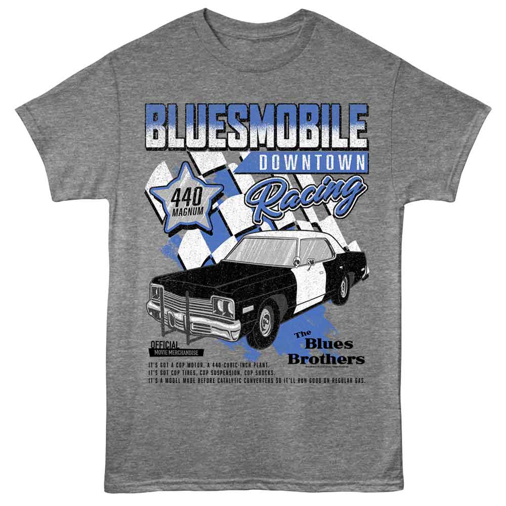 The Blues Brothers - Bluesmobile - Gray - Front Print Solid Adult Unisex Short Sleeve T-Shirt