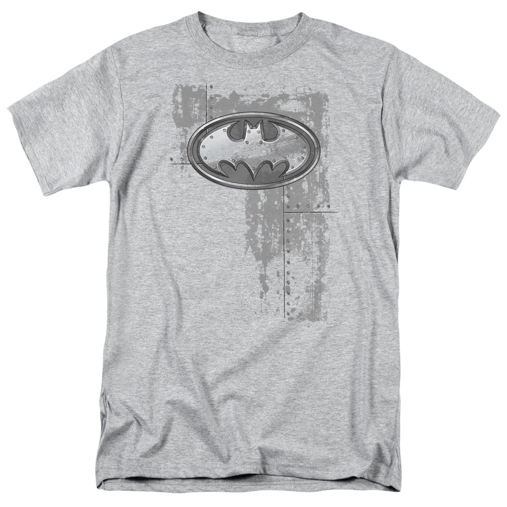 DC Comics - Batman - Rivited Metal Logo - Adult Unisex T-Shirt - Gray