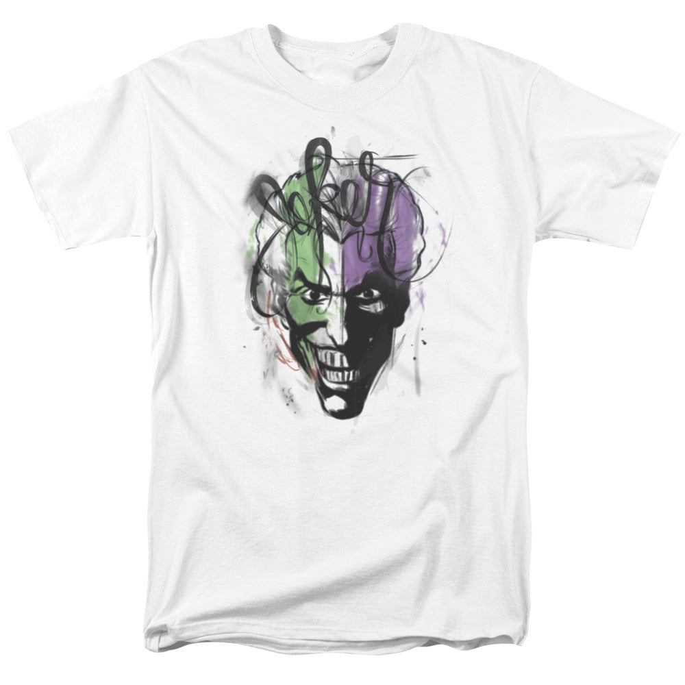 DC Comics - Batman - Joker Airbrush - Adult Unisex Short Sleeve T-Shirt - White