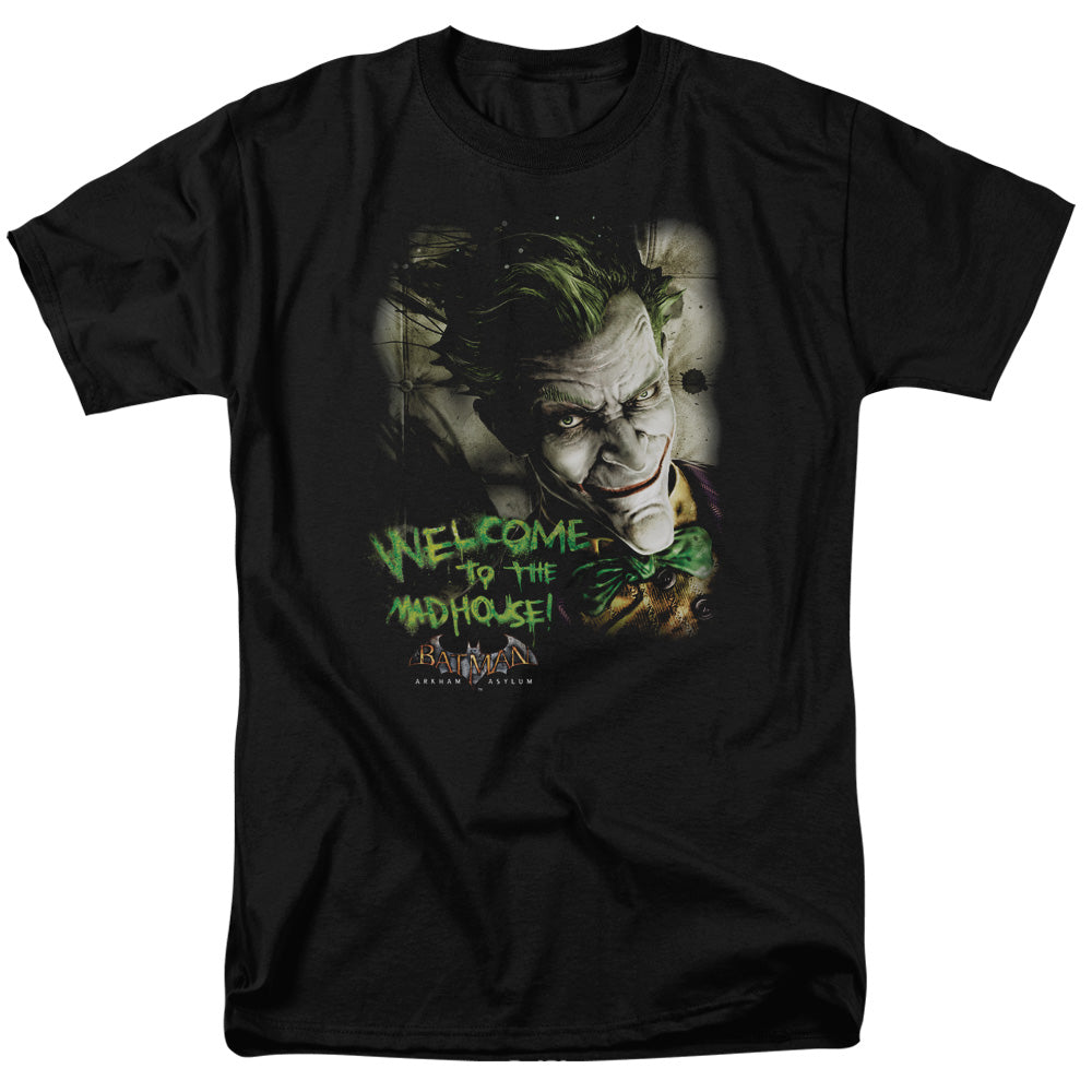 DC Comics Batman Arkham Asylum Welcome To Madhouse Adult Unisex T-Shirt Black