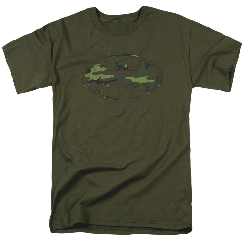 DC Comics - Batman - Distressed Camo Shield - Adult Unisex T-Shirt - Green