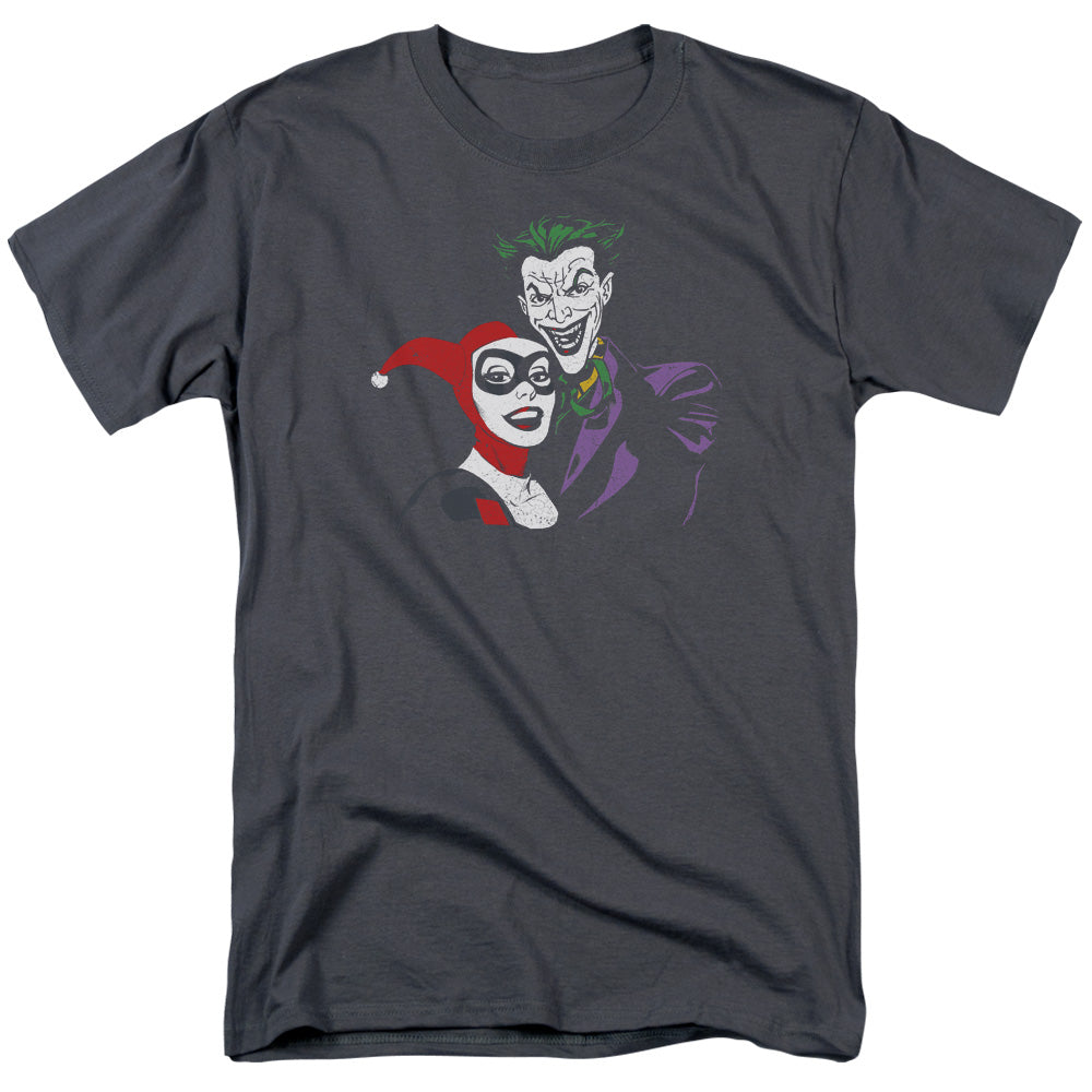 DC Comics - Batman - Joker & Harley - Adult Unisex Short Sleeve T-Shirt - Gray