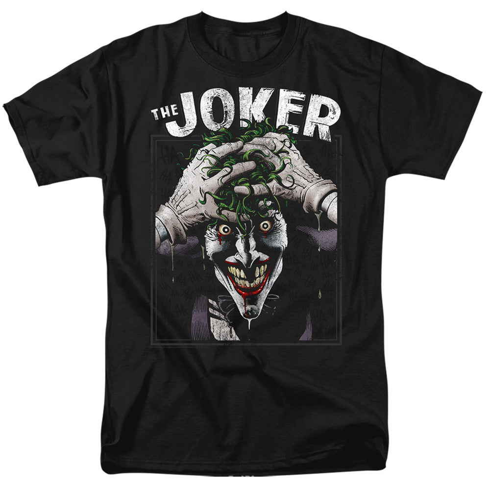 DC Comics - Batman - Crazed Joker - Adult Unisex Short Sleeve T-Shirt - Black
