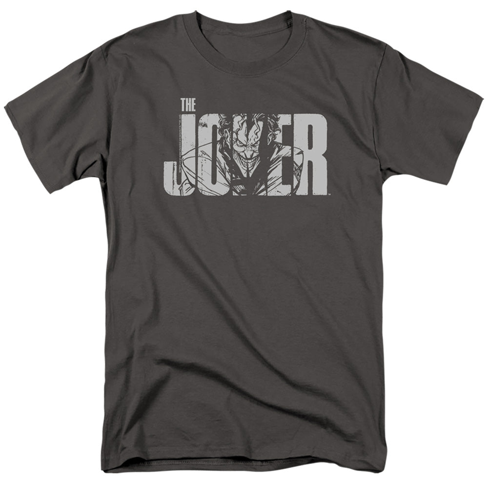 DC Comics - Batman - Joker Text On Gray - Adult Unisex T-Shirt - Gray