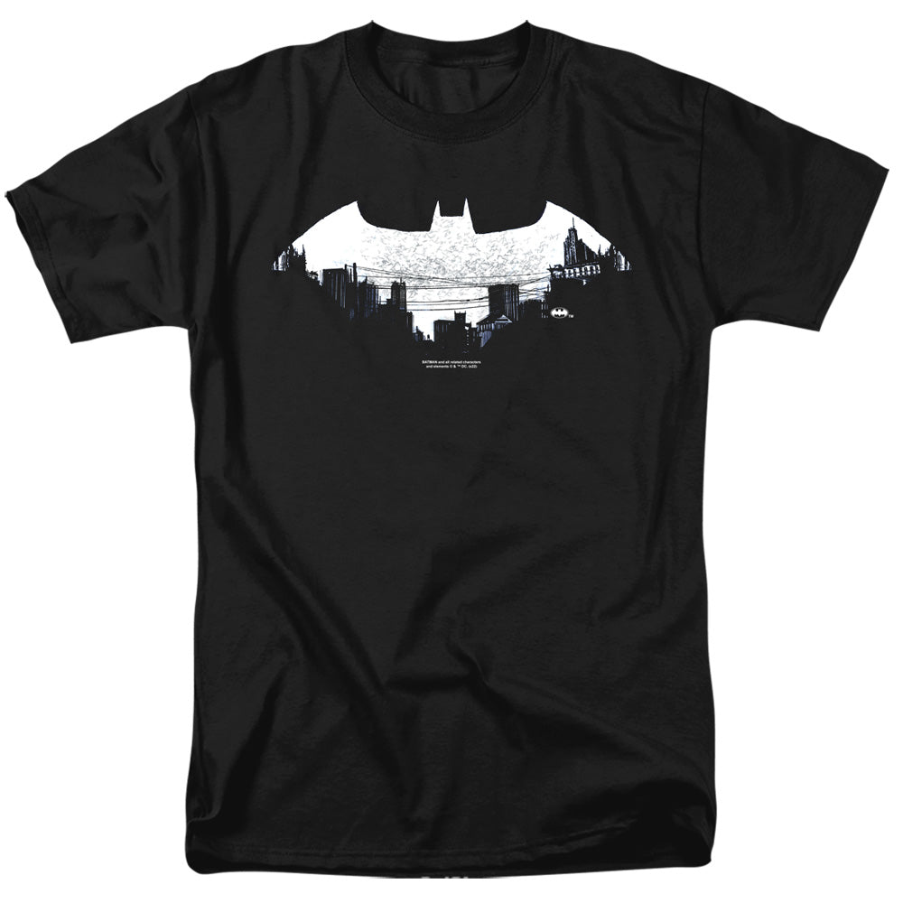 DC Comics - Batman - Bat Logo Cityscape - Adult Unisex T-Shirt - Black