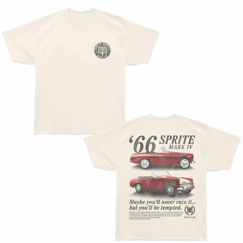 British Motor Heritage - '66 Sprite Mark IV - Bronx Oversized Short Sleeve T-Shirt - Front & Back Print - Off-White