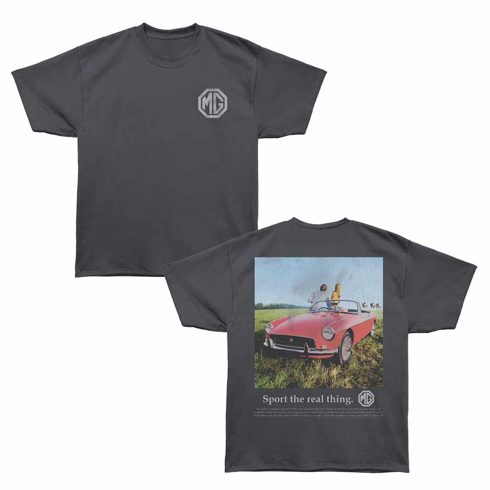 British Motor Heritage - Sport The Real Thing - Bronx Oversized Short Sleeve T-Shirt - Front & Back Print - Gray