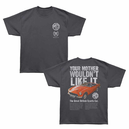 British Motor Heritage - Your Mother MG - Bronx Oversized Short Sleeve T-Shirt - Front & Back Print - Gray