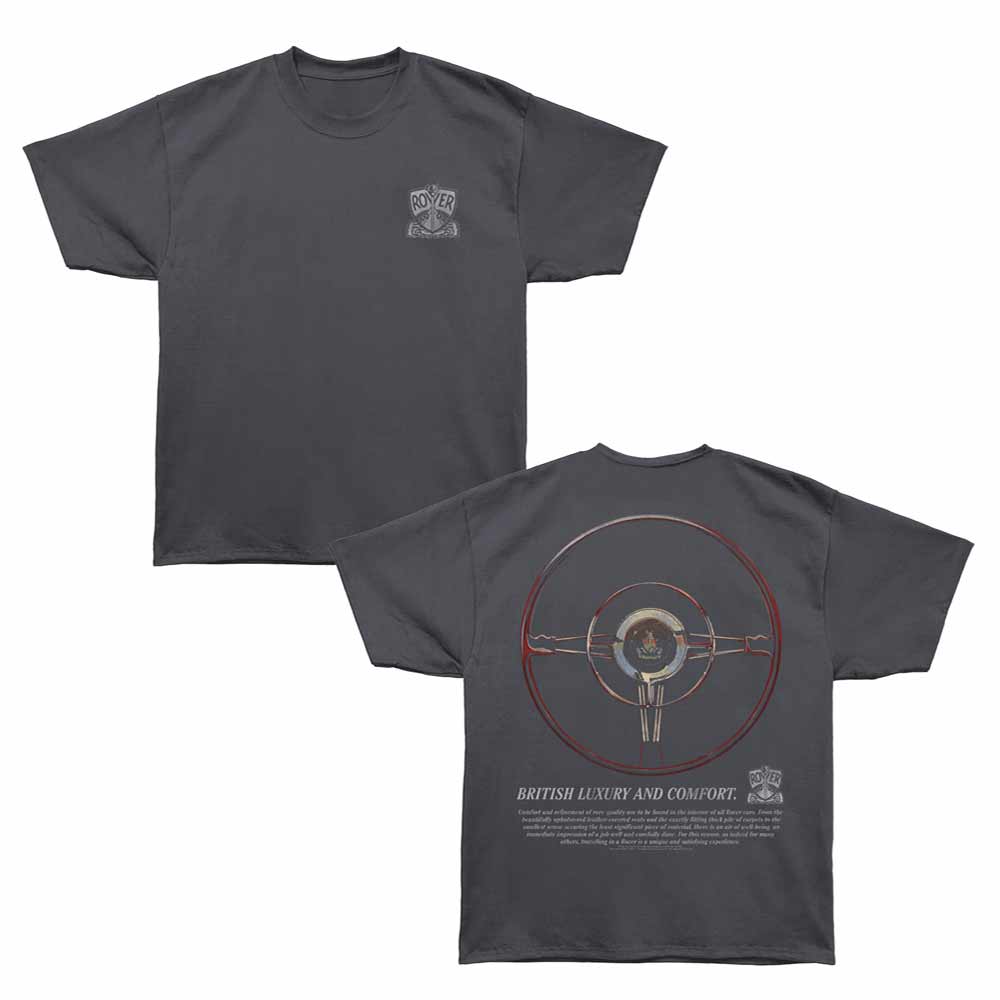 British Motor Heritage - Rover Wheel - Bronx Oversized Short Sleeve T-Shirt - Front & Back Print - Gray