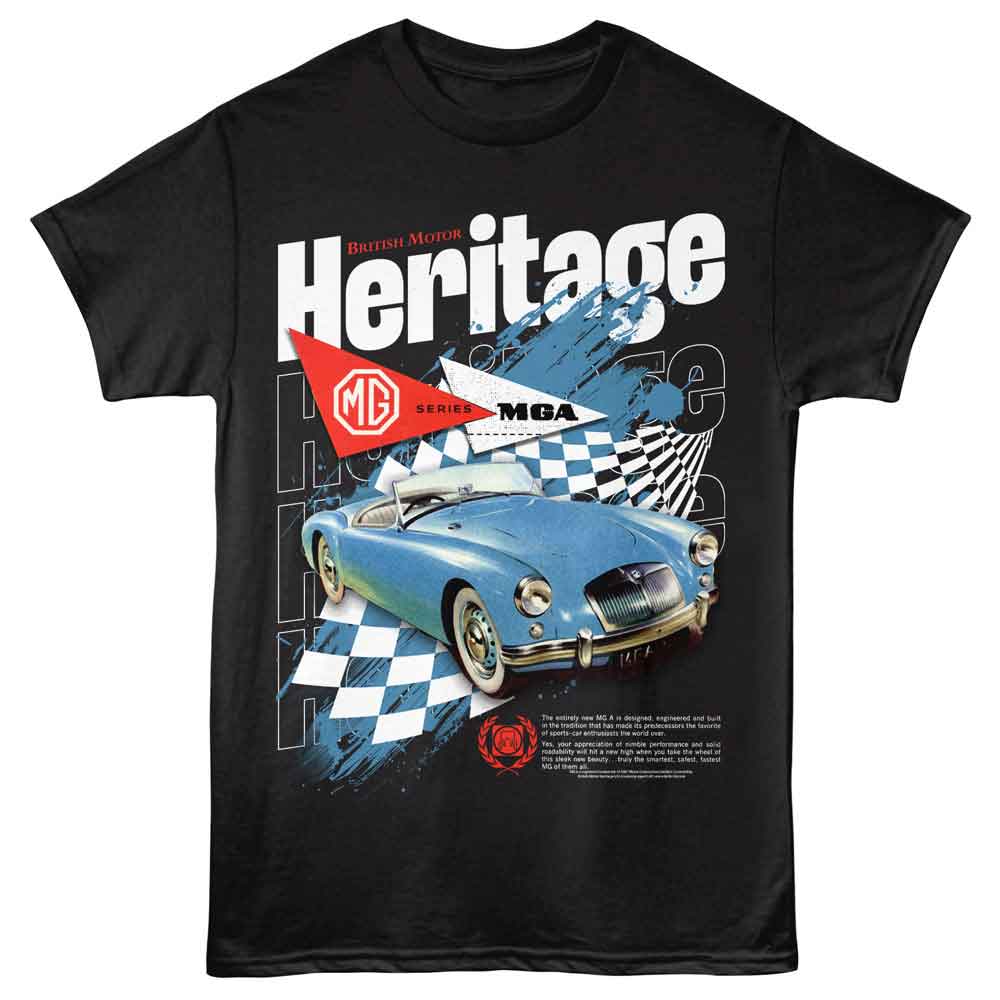 British Motor Heritage - Mg Mga - Black - Front Print Solid Adult Unisex Short Sleeve T-Shirt
