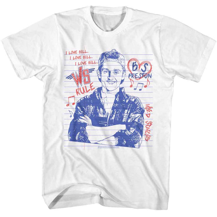 Bill And Ted - Bill Notebook Doodle - American Classics - Solid White Adult Short Sleeve T-Shirt