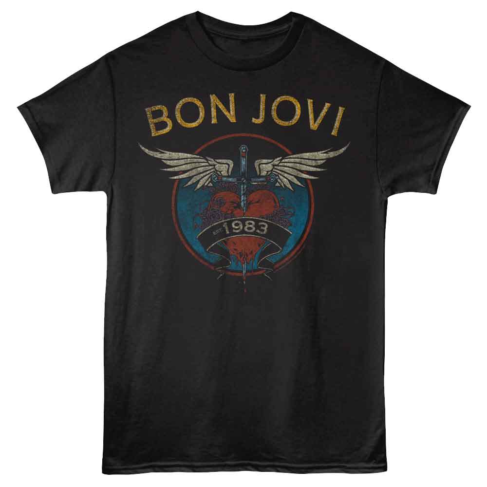 Bon Jovi - Est 1983 - Black - Front Print Solid Adult Unisex Short Sleeve T-Shirt